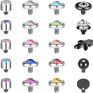 16G Dermal Piercing Jewelry Surgical Steel Diamond Tops for Men Women Surface Piercing Jewelry Tops Black Gold Microdermal Piercing Jewelry