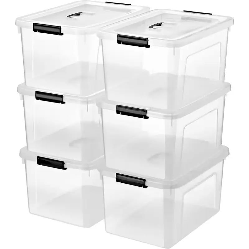 Stackable Plastic Storage Box with Lid, Countertop Storage Box, Multifunctional Storage Box, Lightweight, Waterproof, Foldable Plastic Storage Box