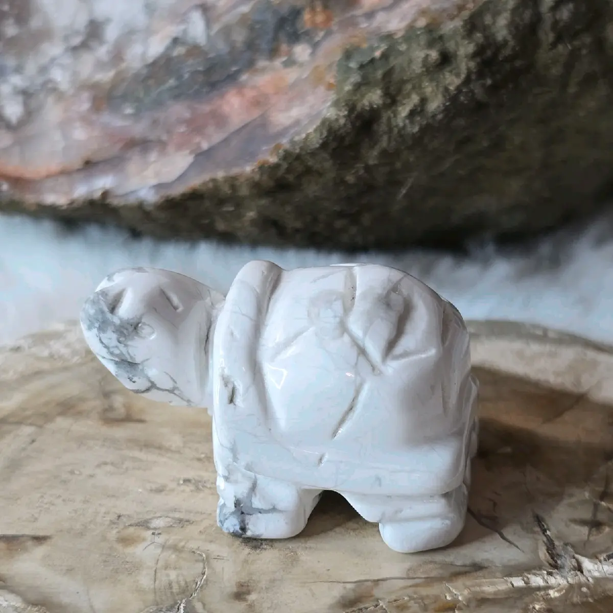 Handcrafted Howlite Crystal Turtle Carving for Home Decor - Symbol of Good Luck and Longevity