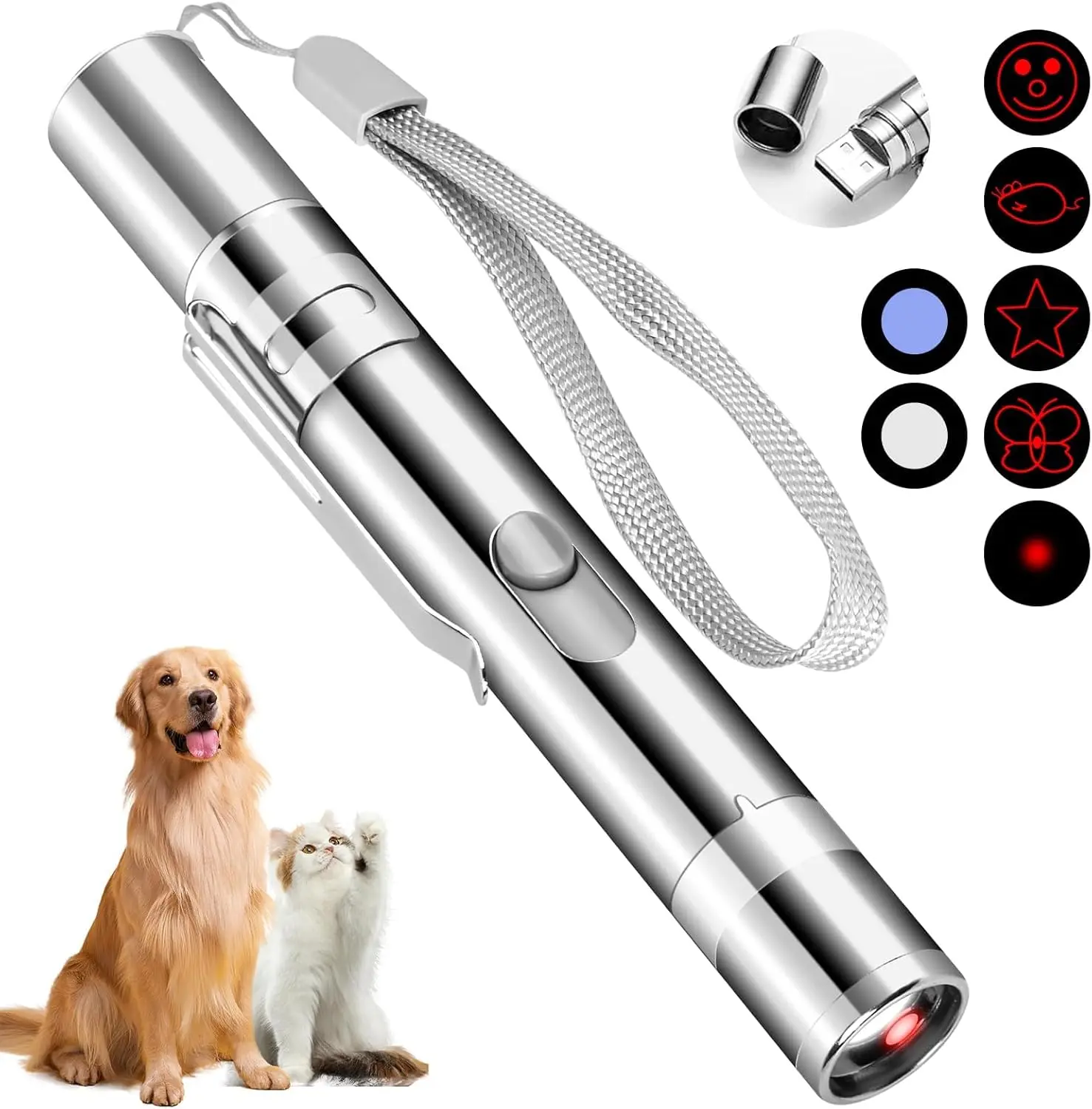 GOYJOY USB Rechargeable Cat Laser Pointer Toy for Indoor Cats & Kittens, 7 Adjustable LED Light Patterns, Interactive Red Light Chase Teaser Toy, Cat Exercise Training Playtime Toy for Dogs & Pets