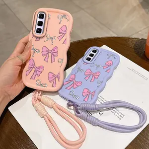 1 Piece Pink and white bow Protection Suitable For Infinix Hot 50 4G Hot 50/Note 40 Pro/Smart 9/Note 50S/Note 40/Note 50X /Note 50 Pro/Hot 40 pro/Note 50/Note 40 Pro+/Hot 40/Note 40S Flexible Phone Case Cover Featuring Non-Slip And Lanyard For Travel