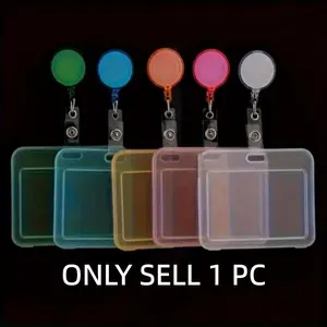 Transparent Durable Lightweight Horizontal Card Holder with Pull Tab Hook, Badge Holder, Badge Reels Retractable, Ideal for Teacher Student Schools ID Keys Driver License Hanging Storage Organizer
