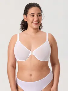 DELIMIRA Women's Cosnufy Plus Size Front Closure Bra Sheer Mesh Design Unlined Underwire for All Day Comfort summervibes