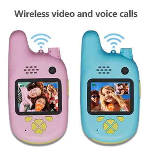Children's video intercom camera front and back double camera digital camera Electronic Portable Camera children's outdoor parent-child interaction fake mobile phone toy（pink+blue）