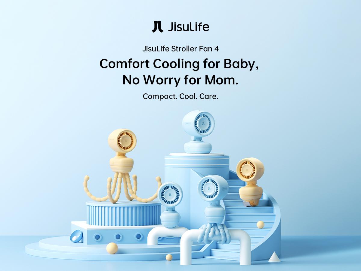 JISULIFE 2026 Stroller Fan – Small & Stylish with 38H Cooling, Soft Night Light, One‑Click Detachable for Stroller or Desk, Safe Baby Fan for Crib Car Seat Nursery Travel, Gifts for Baby Mom