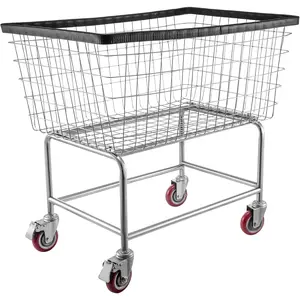 Wire Laundry Cart, 3.8Bushel Wire Laundry Basket with Wheels, 32.5''x21.3''x29.9'', Commercial Wire Laundry Basket Cart, Steel Frame with Chrome Finish, 4'' Casters, Wire Basket Cart for Laundry