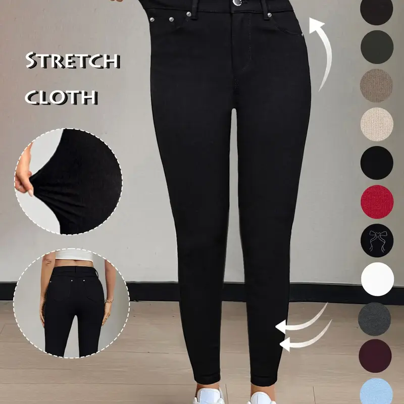 GILIPUR Y2K Women's Plain Pocket with Buttons, Casual Comfy Skinny Sports Stretchy Four Season Leggings for Fitness Activewear Yoga Gym Workout, Ladies Athleisure Bottoms for Fall & Winter