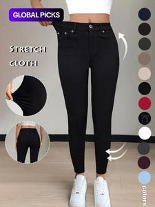 women's plain pocket button leggings, casual comfy slim skinny pants for yoga gym workout, ladies tight fit bottoms for fall & winter, leggings for women, leggings for women, jeggings, womenswear, athleisure fitness leggings