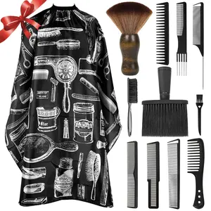 12PCS Hair Cutting Comb Set - Barber Combs for Men & Stylists - Barber Cape with Adjustable Neck Size & Neck Duster Brush