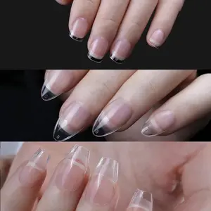 240pcs XXS Short Almond Full Cover Soft Gel Nail Tips, Press-on Fake Nail Tips Set, For Short Small Nail Beds, Seamless Natural Look, Nail Art, Manicure Salon Design Tools Pink Gradient Sparkling Nails European Glitter Diamond Fake Nails