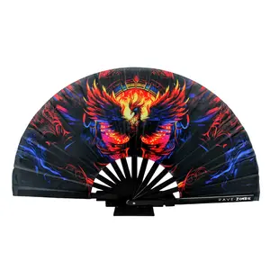 Phoenix Rising Hand Fan | Foldable Bamboo Ribs | Premium Polyester Fabric | Matching Holster | Rave Fan | Festival Fan Accessory Decor