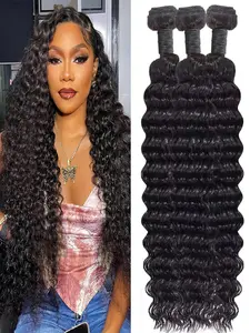 Deep Wave Human Hair Bundles,Curly Bundles Human Hair, Wet and Wavy 100% Brazilian Virgin Quick Weave Deep Wave Bundle for Women,Top Choice for Everyday Use