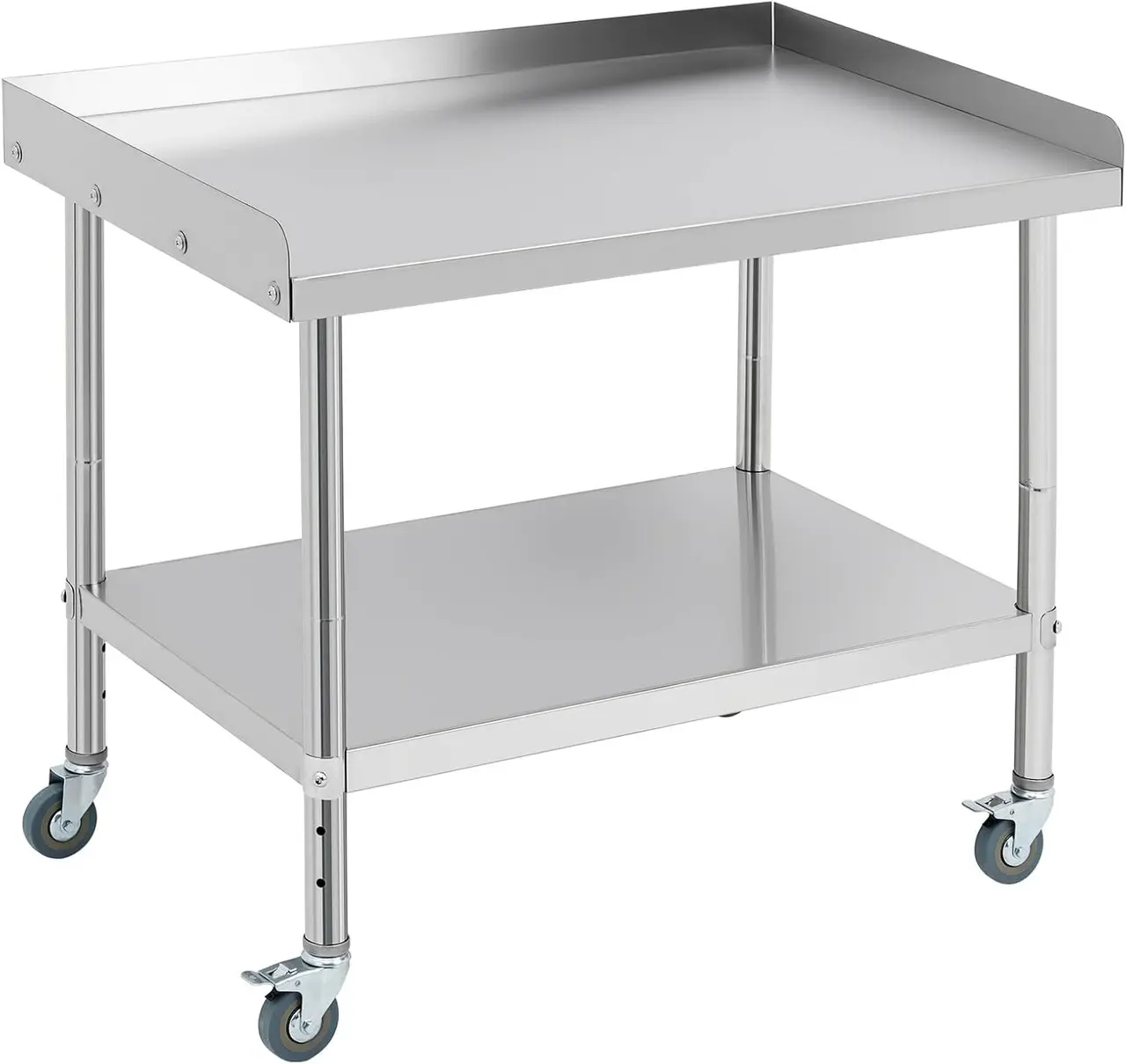 GAOMON Industrial-Grade Thickness Stainless Steel Grill Stand Table (36"x24"x30") - 3-Sided 2" Backsplash, Adjustable Legs, Lockable Wheels, 660 lbs Capacity, Heavy-Duty Equipment Stand for Home Barbecue, Backyard Gear, Home Kitchen