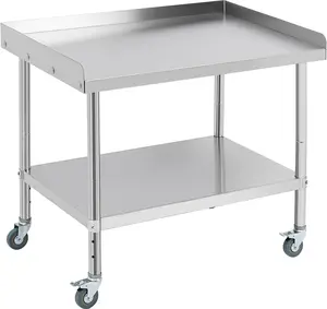 36"x24"x30" Stainless Steel Grill Stand Table,3-Sided 2" Backsplash, Adjustable Legs & Removable Backsplash, 660 lbs Capacity, Equipment Stand for Restaurant, Hotel, Home Kitchen