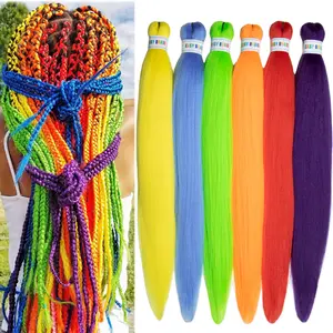 Colorful Braiding Hair Pre Stretched Box Braid Hair Colored Hair Extensions for Braiding Soft As Human Hair 26inch 6pcs Synthetic Braiding Hair Multi Color Rainbow Braiding Hair Pre Stretched