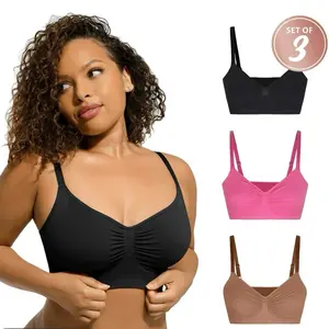 3 in 1 Wireless Women's Bra - No Wire Bralette for Everyday Comfort - Black, Brown and Pink - Womenswear