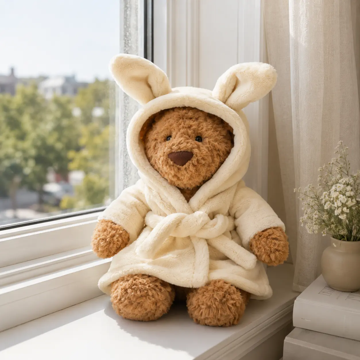 Jellycat Bunny Bathrobe Bear Plush Toy – Cozy Soft Teddy Bear in Hooded Robe - Perfect Gift for Kids & Collectors