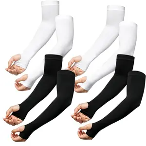Unisex UPF 50+ Cooling Arm Sleeves with Thumb Hole - 4 Pairs, UV Sun Protection, Compression, Elastic, Easy Wear for Walking, Climbing, Driving Sports & Outdoor Use uv-blocking
