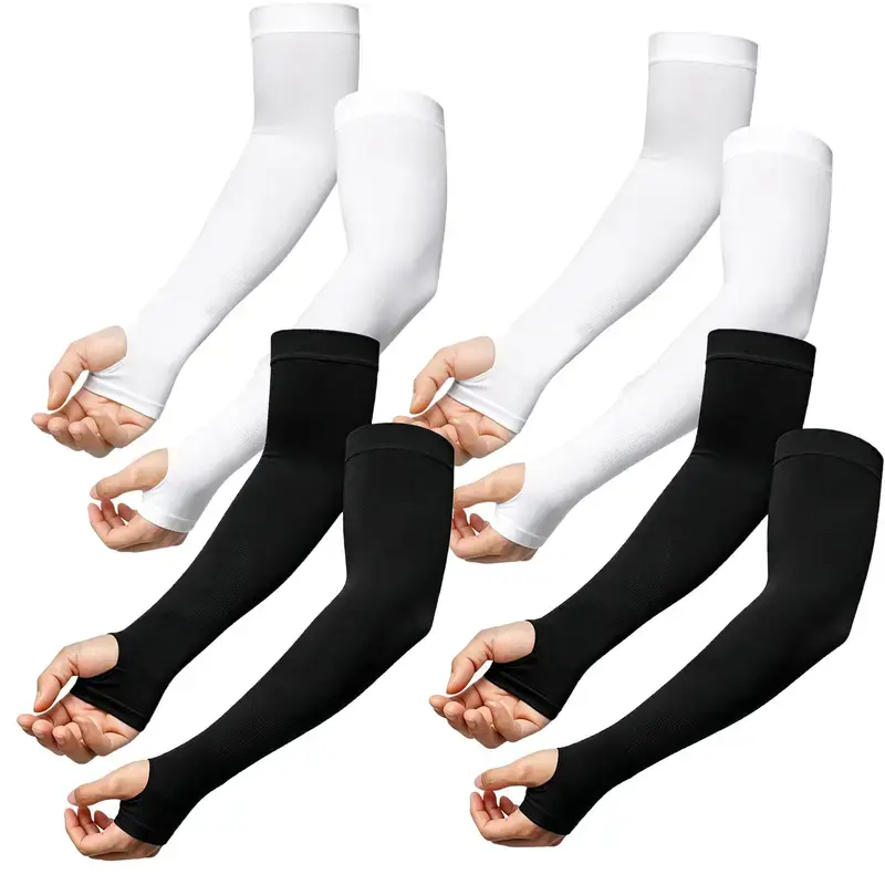 Unisex UPF 50+ Cooling UV Protection Sleeves with Thumb Hole - 4 Pairs, Compression, Elastic, Easy Wear, Machine Wash, Retains Shape, for Cycling/Climbing, Driving, Protecting from UV
