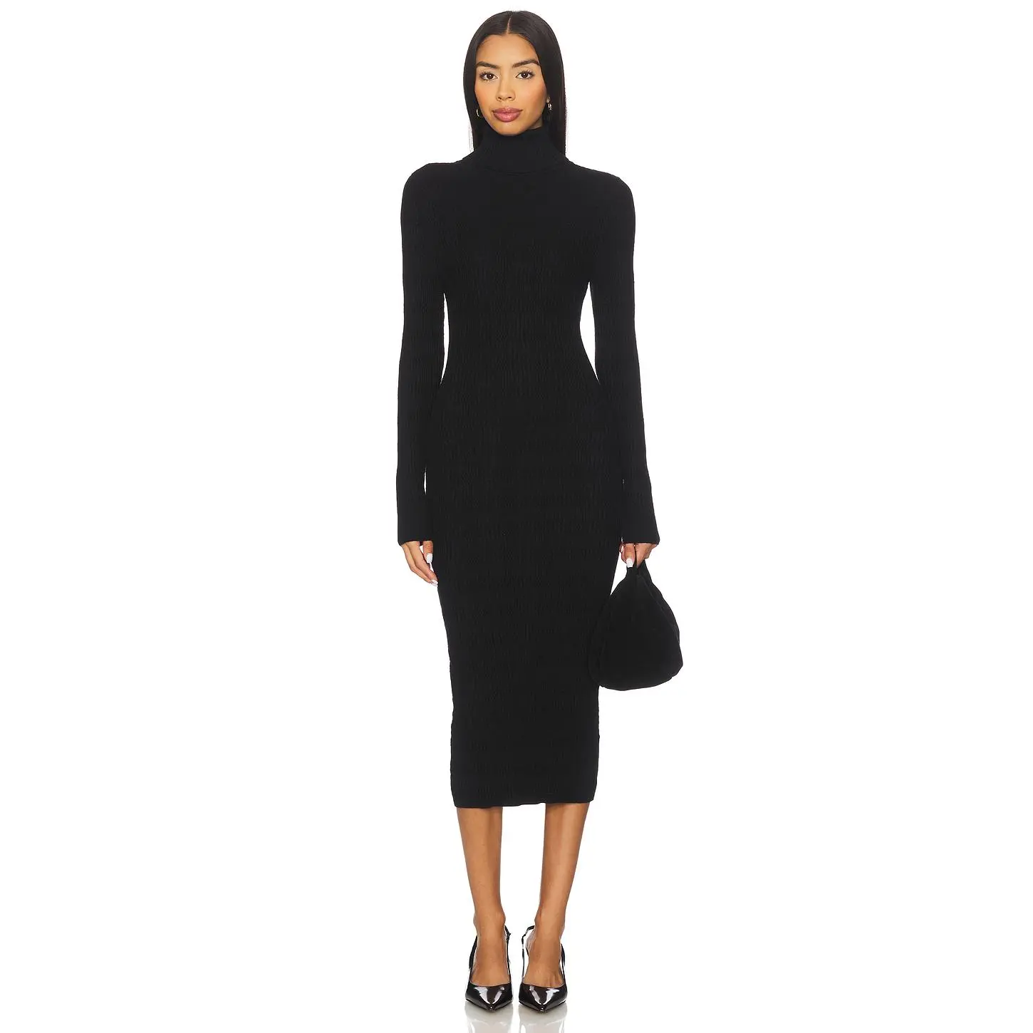 525 America Eleanor All Over Stitch Bodycon Dress in Black