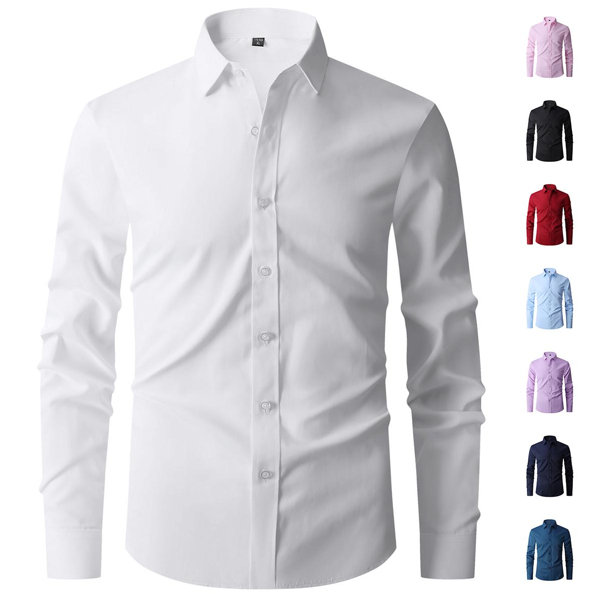 Men's Retro Fitted Dress Shirts 4-Pack, Wrinkle-Resistant Stretch for Business, Office & Weddings, No