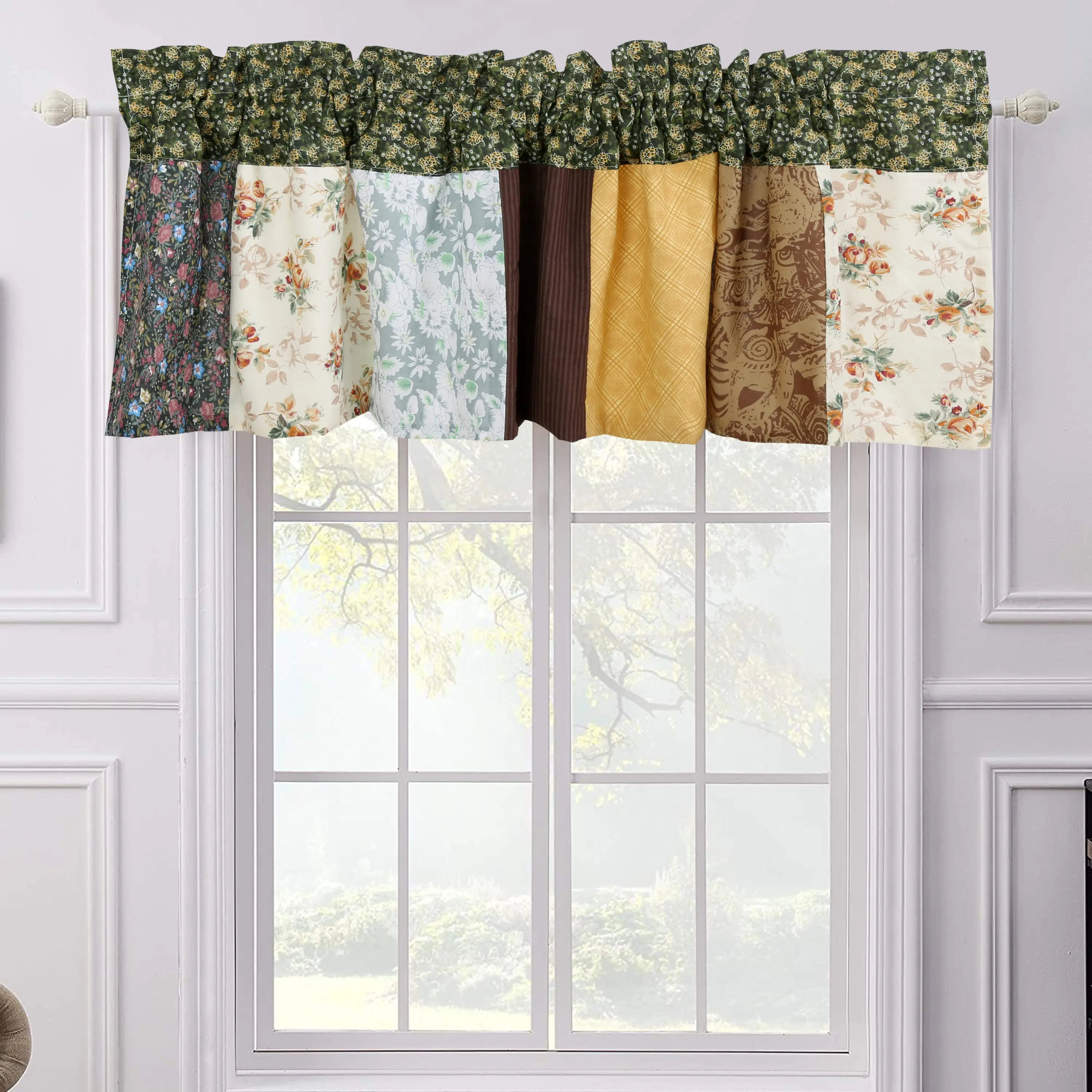 Huitt Country Farmhouse Vintage Floral Patchwork Window Valance, Farmhouse Look, 1-Piece, Rod Pocket, Machine Washable, 100% Polyester Liner
