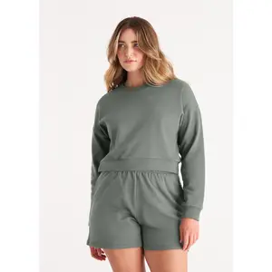 Thyme Green Women's Cropped Pullover Sweater