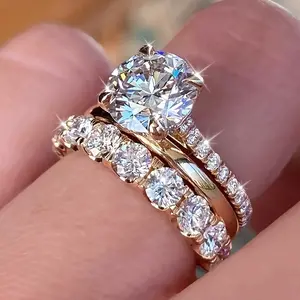 Stylish Four-Prong White Cubic Zirconia Two-Piece Set Ring for Women - Elegant Fashion Jewelry for Daily Wear & Special Occasions
