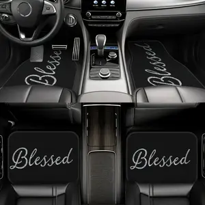 4pcs Blessing Pattern Car Floor Mats Set, Durable Polyester Material, Fits All Cars, Fashionable Interior Accessories, Perfect Gift