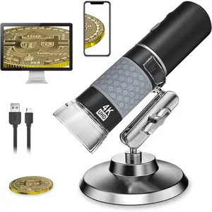4K 3840x2160P  Digital Microscope, Handheld  USB Inspection Camera Endoscope 50x-1000x Magnification, Compatible with  iPad Android Phone Tablet Windows  (with Stand)