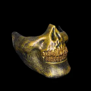 Vintage Gold Half Skull Mask With Blinged Out Platinum Gold Grillz