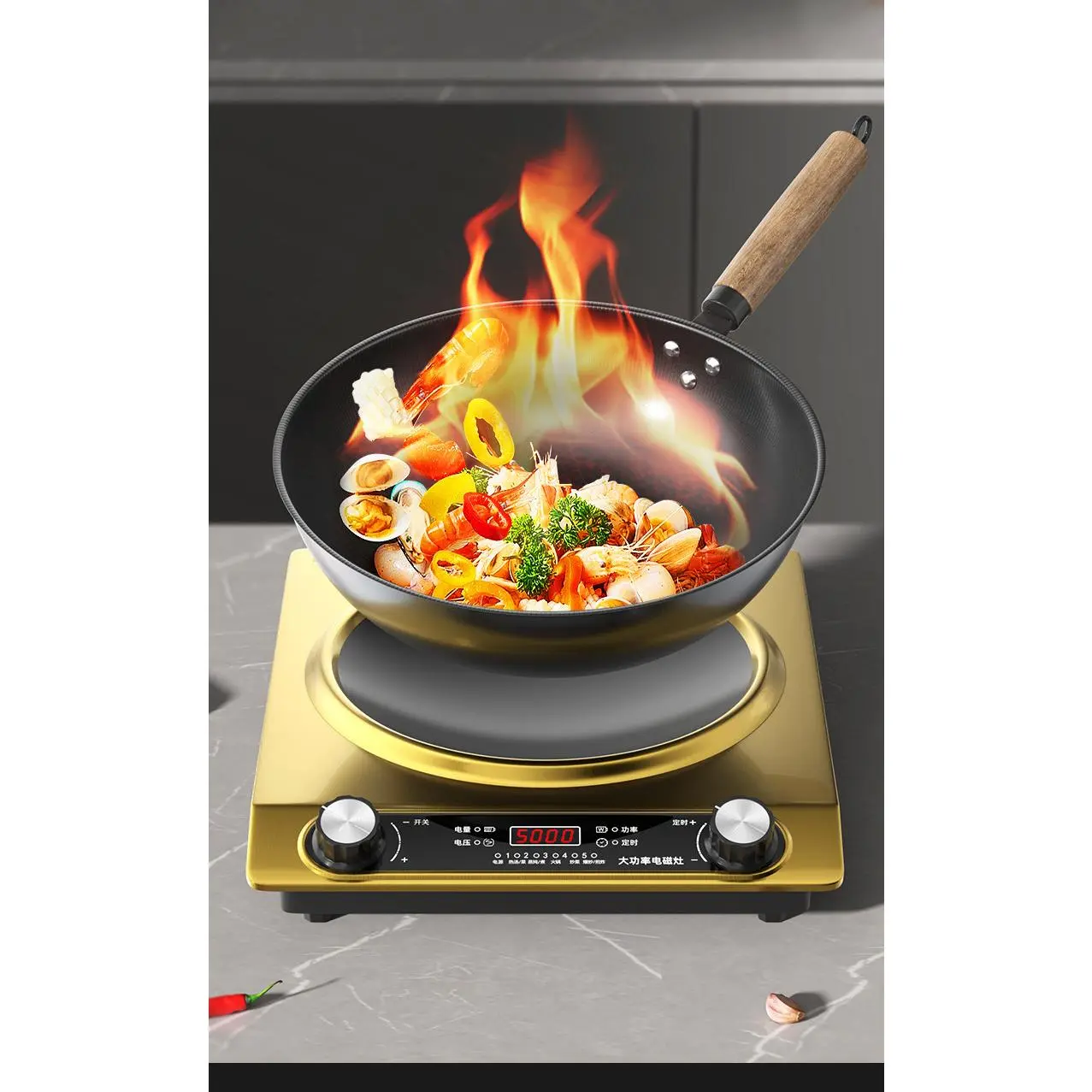 5000W Sturdy Energy-Efficient Eco-Friendly Rectangular Home Induction Cooker - 395x335mm Concave Top Waterproof Electric Cooktop, Fast Cooking, Even Heating, Safe Material, Ideal for Beginners, Family Gatherings (3000W & Above)
