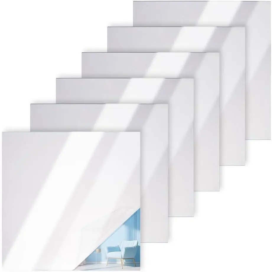 OLYCRAFT 6Pcs Acrylic See-Through Mirror 11.8x11.8 Inch Acrylic Flexible Mirror Sheets Self-Adhesive Mirrors Tiles Acrylics Mirrors Sheets Wall Stickers for DIY Craft Home Wall Decor
