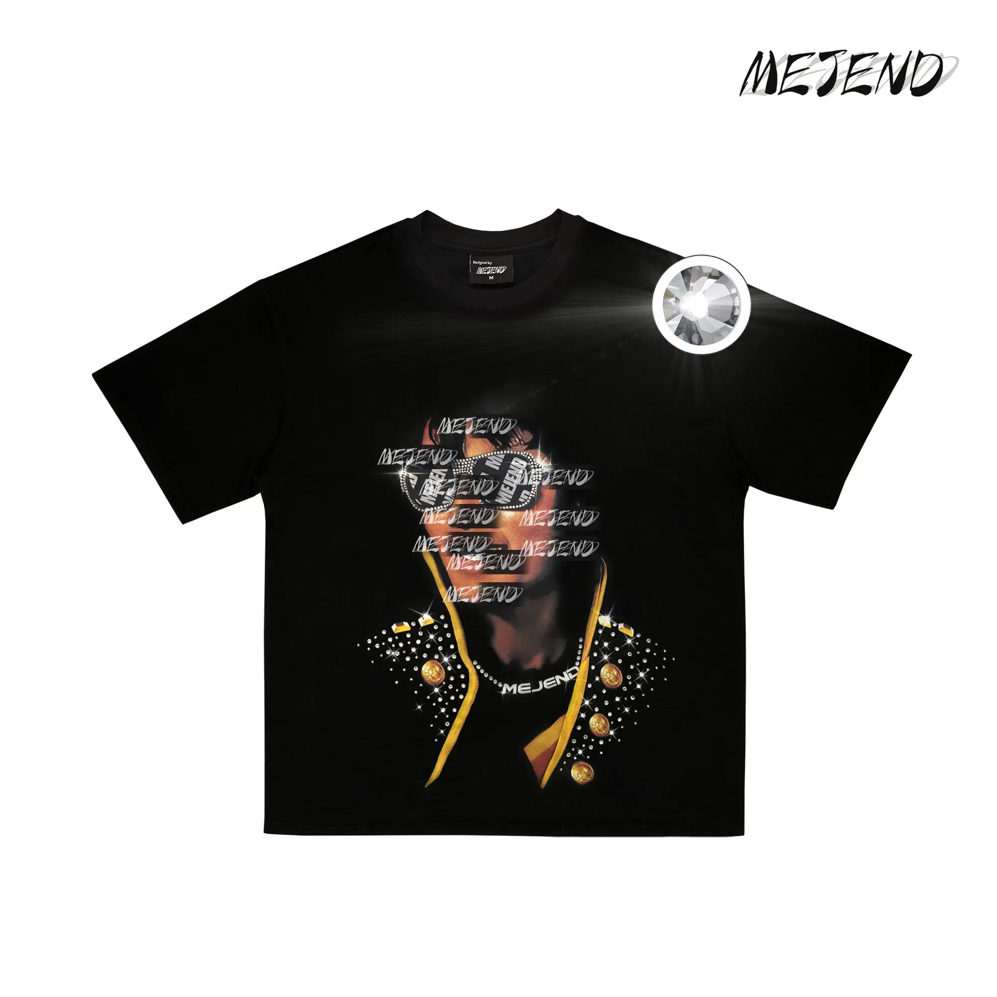 MeJend Unisex Graphic Tee, Oversized Rhinestone Shirt, 250gsm 