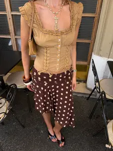 Women's 2026 Spring Summer Fashion Retro Polka Dot Asymmetric Hem Skirt, Mid Waist Pleated Side Zip Mini Skirt, Sweet Elegant Casual Daily Wear Bottoms