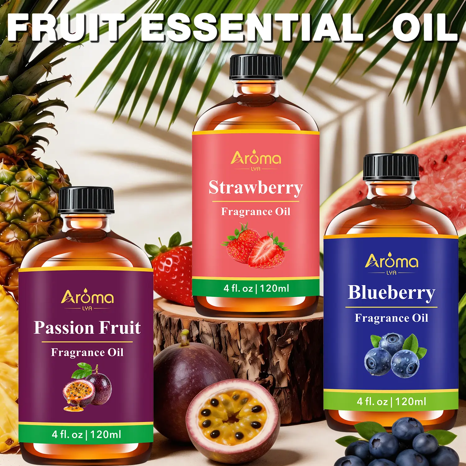Strawberry, Blueberry,Passion Fruit Fragrance Oil 4oz- Flavored Air, Humidifiers, Diffusers, Candles for Office/ Kitchen/ Cars, Tropical Essential Oils