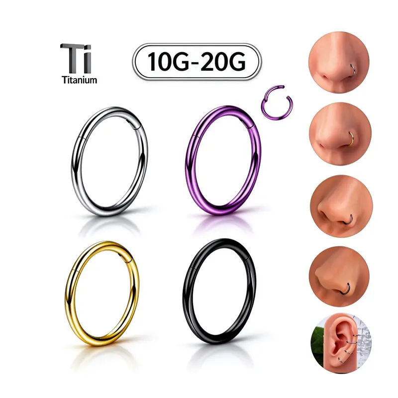 OUFER 20G-10G Titanium Hinged Segment Hoop Piercing Ring - 20G-10G Unisex High-Polish Durable Versatile - Helix Pierced Ring, Septum Jewelry, Nose Piercing Accessory for Daily Casual Wear