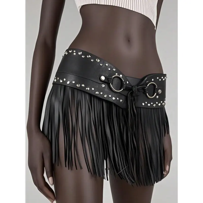 DealsForYouDays Women's Y2K Punk Rivet Lace-Up 30°c Cool Tassels Metal Waist Tie Belt - Street Style Design Belt, Shapewear Essential, 3sec Slim Look, Accessories for Women, Ideal for Photos, Summer Use