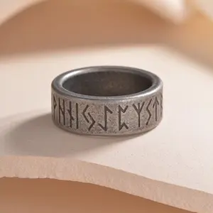Titanium Steel Finger Ring Men Antique Silver Tribal Ring Irish Celtic Rune R11