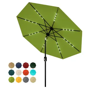 Patio Umbrella with Solar Lights and Tilt Crank for Backyard Dining, Poolside Shade and Outdoor Relaxing