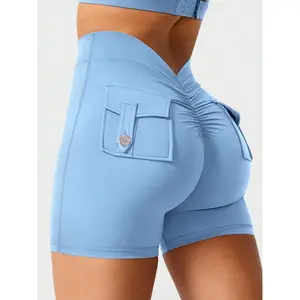 Workout Shorts With Pockets For Women V Back Scrunch High Waisted Shorts Charm Gym Yoga Biker Shorts