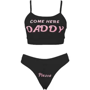 Sexy Women Come Here Daddy Please Strappy Lingerie Set 2PCS Slutty Underwear Tank Tops and Panty Pajamas Sleepwear