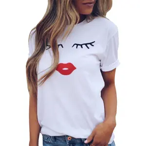Cute Eyelashes Red Lips Graphic T-Shirt - Aesthetic Girl Tee