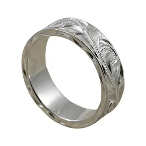 925 Sterling Silver Wide Boho Carved Leaf Flower Ring Vintage Jewelry