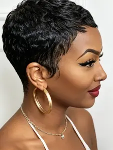 Human Hair Short Pixie Cut Wig Glueless Layered Straight Wig With Bangs Full Machine Made for Women Daily Casual Wear
