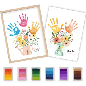 Handprint Flower Kit with Frame – 2 Large Sheets (12"x16") with Wood Frame, Mother's Day, Birthday DIY Family Keepsake Craft Gift for Mom & Grandma, Mama Nana