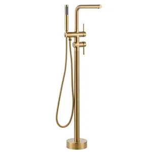 WOWOW Vintage 2-Handle Brass Freestanding Bathtub Faucet with Extended Spout, Fast Filling, Leak-Proof Handheld Shower, Stainless Steel Components, Easy Installation, Gold Finish