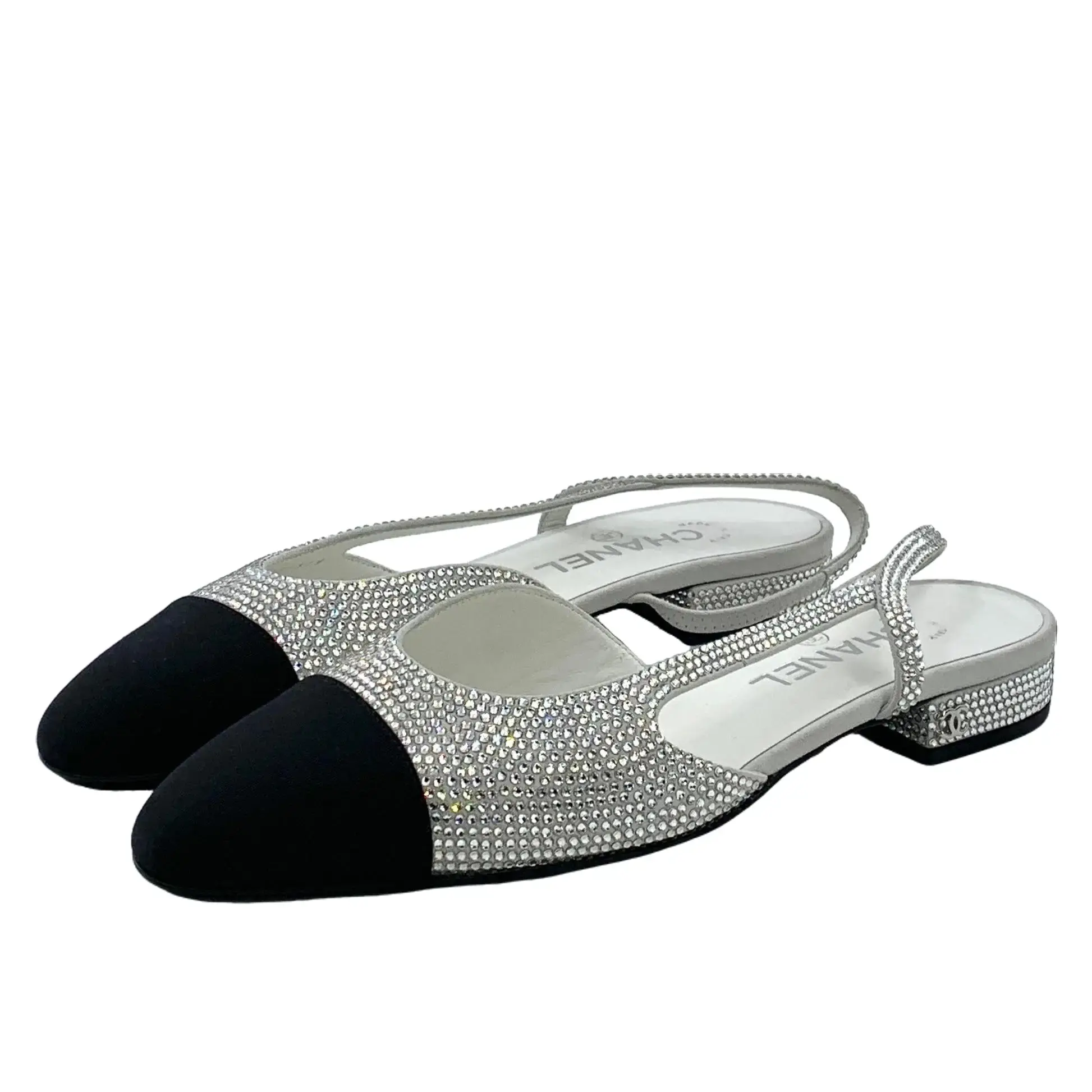 RDLT-Chanel Size 38.5 Black Full Diamond One-Strap Flats-J37489
