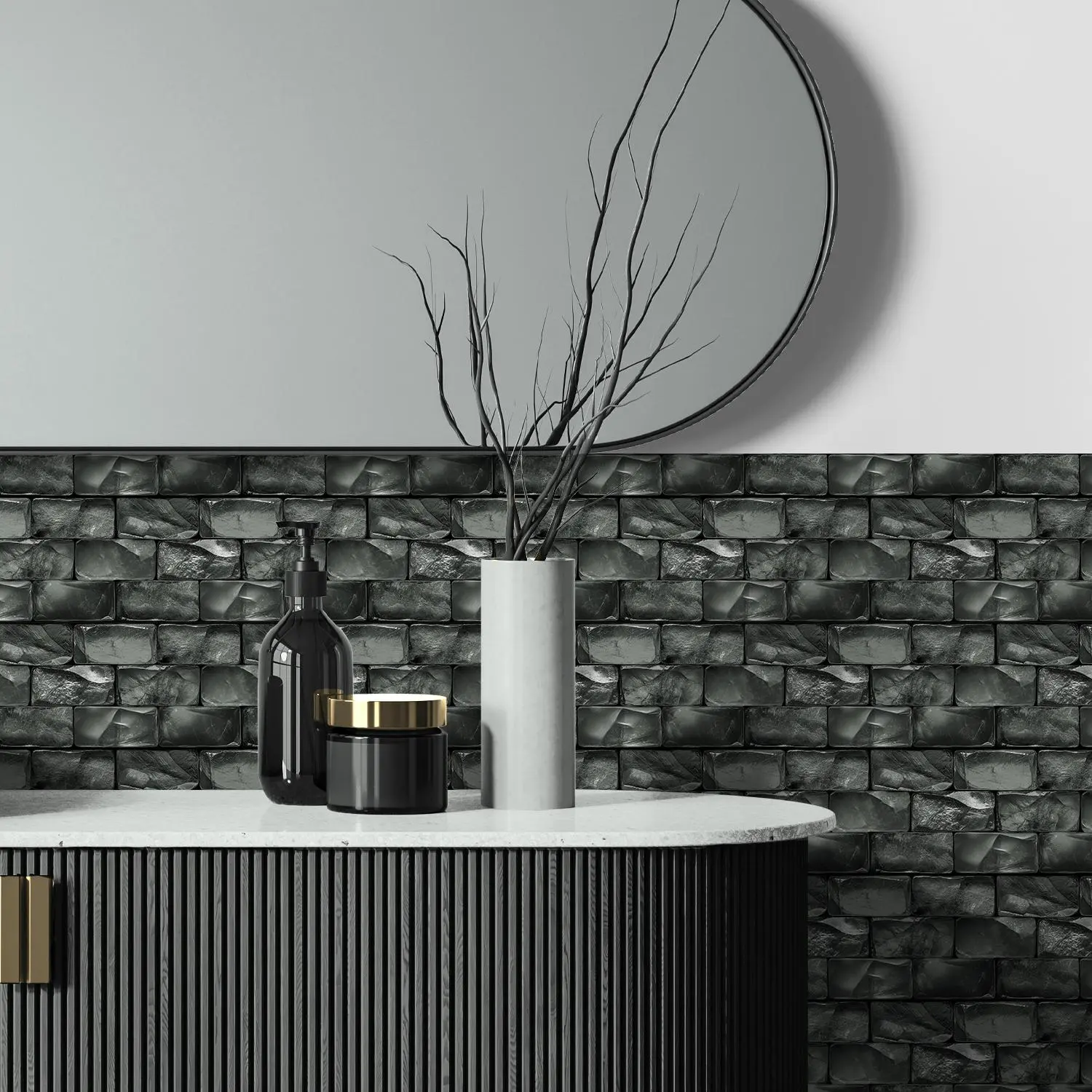 2D Flat Stone Brick Wall Tiles, Peel and Stick Self-Adhesive Panels, Waterproof & Moisture-Proof, Vintage Industrial Style