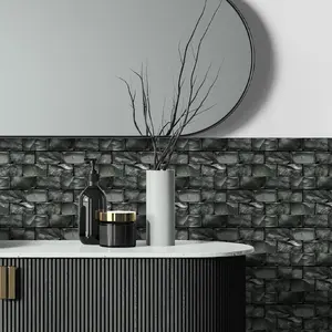 2D Flat Stone Brick Wall Tiles, Peel and Stick Self-Adhesive Panels, Waterproof & Moisture-Proof, Vintage Industrial Style